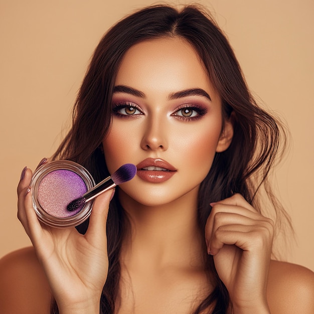 Photo beautiful young woman with clean fresh skin perfect makeup beauty fashion eyelashes cosmetic eyeshadow highlighting cosmetology beauty and spa