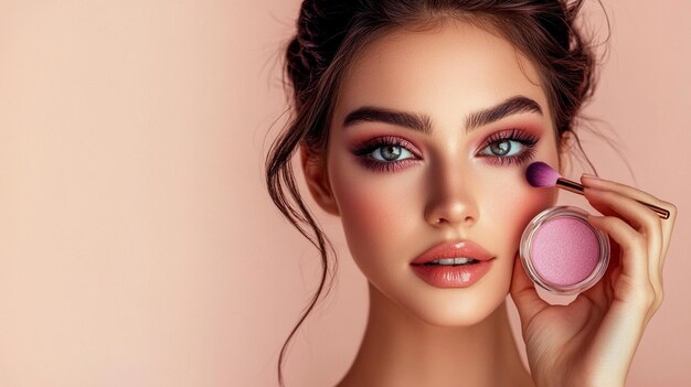 Photo beautiful young woman with clean fresh skin perfect makeup beauty fashion eyelashes cosmetic eyeshadow highlighting cosmetology beauty and spa