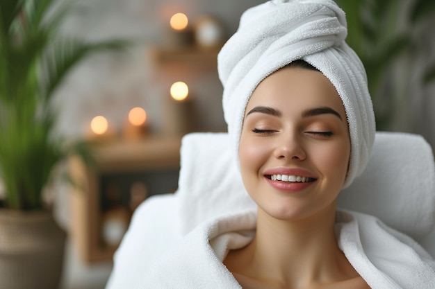 Beautiful young woman with facial mask at spa salon closeup with AI generated