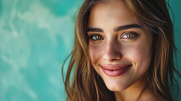 A beautiful young woman with freckles on her face