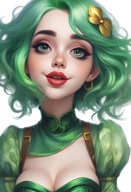 Beautiful young woman with green hair and red lips Portrait of a girl with green hair