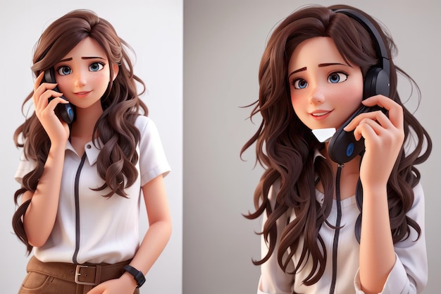 Beautiful young woman with headset talking on the phone Call center concept