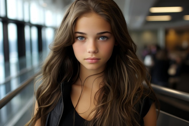 a beautiful young woman with long brown hair