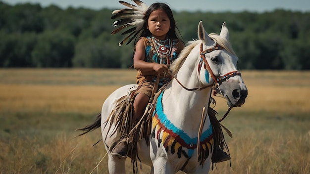 Beautiful young woman with a native american indian horse in the field