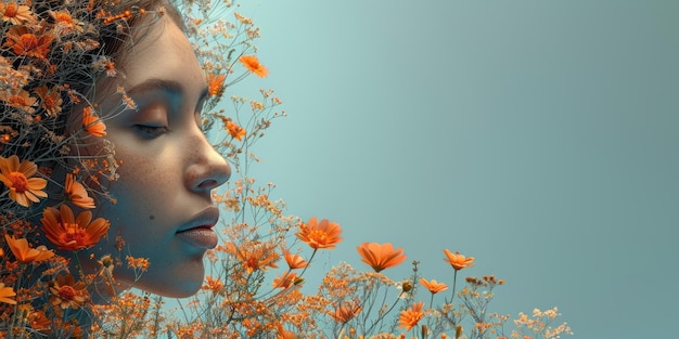 Photo beautiful young woman with orange flowers in her hair