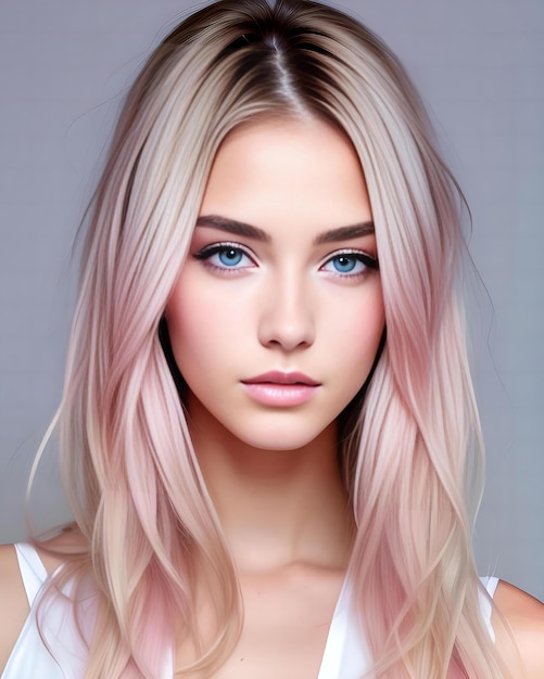 Beautiful young woman with pink hair and blue eyes Portrait of a beautiful girl