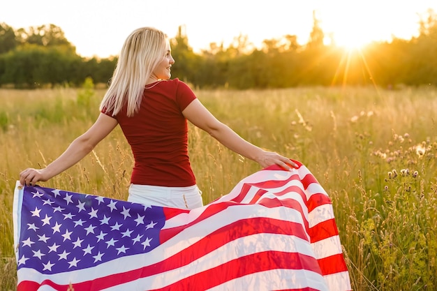 Beautiful Young Woman with USA Flag