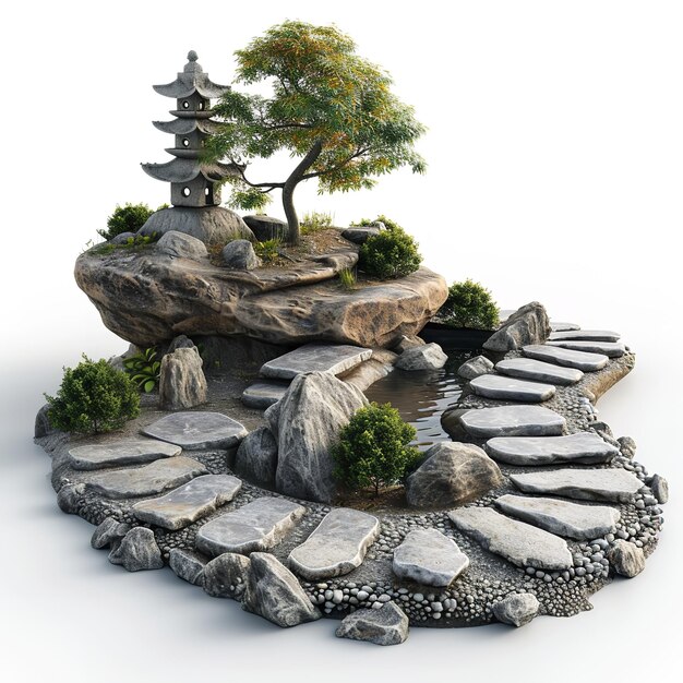 Beautiful Zen Garden isolated on white background