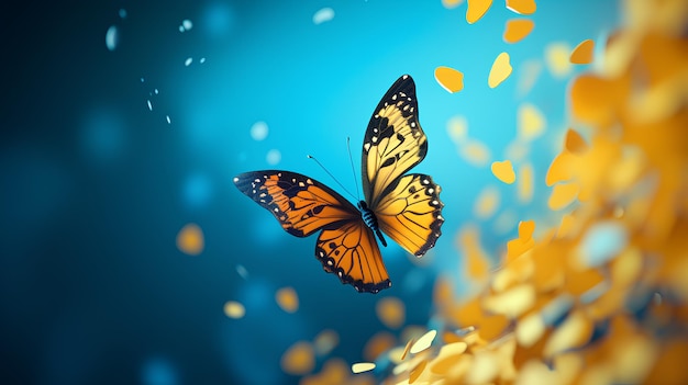 a beautifull butterfly flying in yellow background