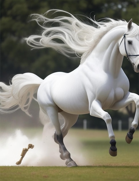 a beautifull running white horse