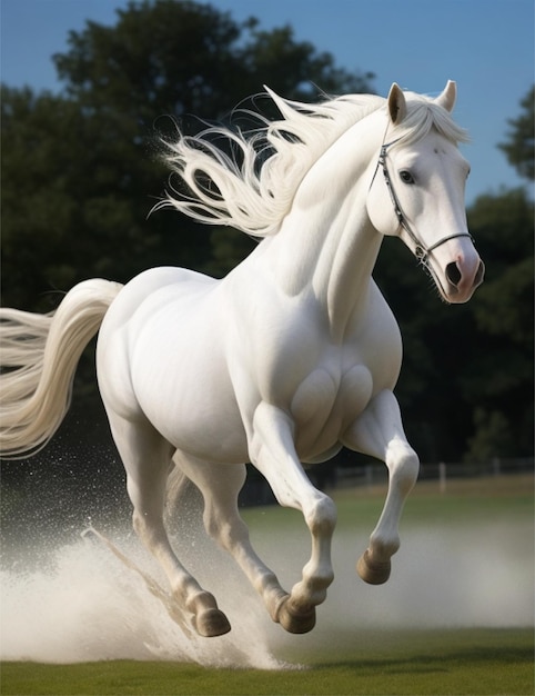 a beautifull running white horse