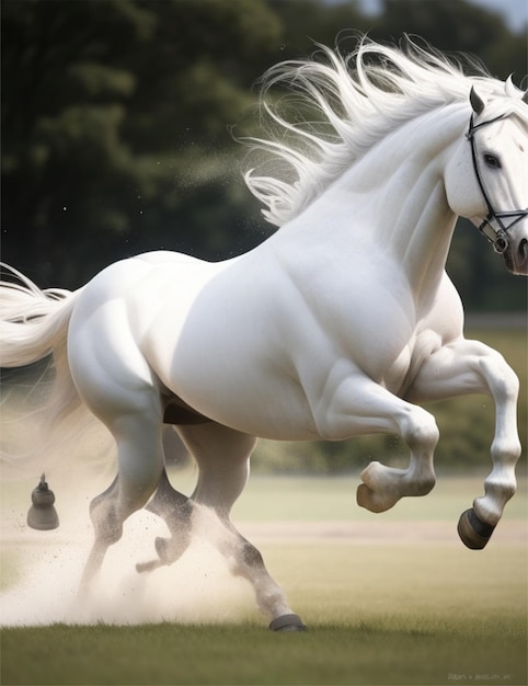 a beautifull running white horse