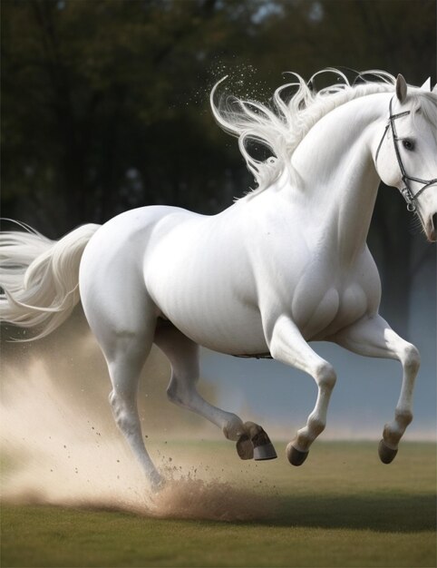 a beautifull running white horse