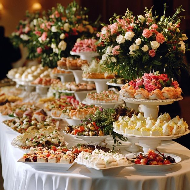 Photo a beautifully arranged catering table with a variety of dishes for a wedding reception2