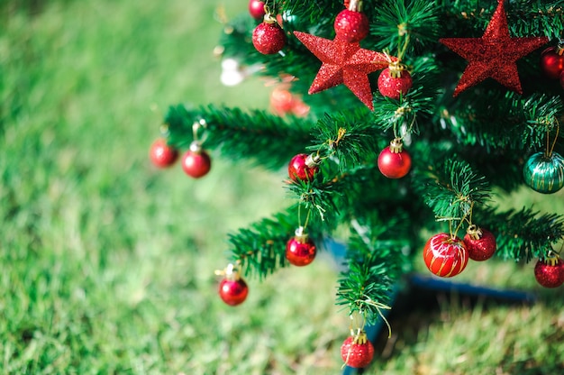 Beautifully Christmas Decorated bokeh background Home Interior With A Christmas Tree