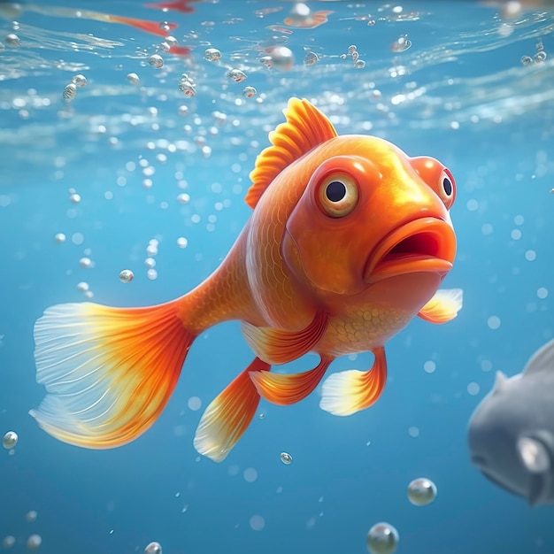 Beautifully colored goldfish swim in the clear aquarium water 3d animation swimming goldfish AI Generative