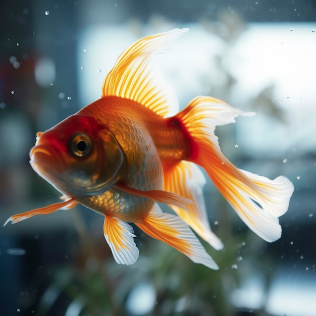 Beautifully colored goldfish swim in the clear aquarium water 3d animation swimming goldfish AI Generative