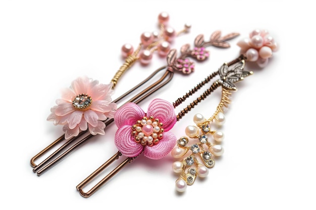 Photo beautifully crafted hair accessories adorned with delicate flowers and pearls perfect for special occasions or everyday elegance