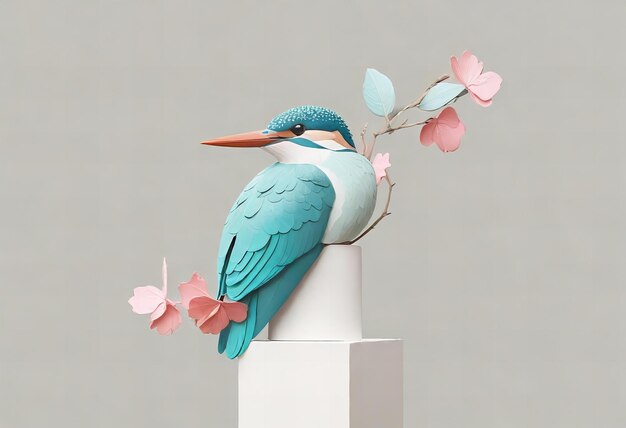 Photo a beautifully crafted kingfisher statue set against a clean white background