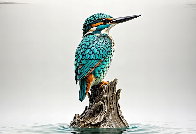 Photo a beautifully crafted kingfisher statue set against a clean white background