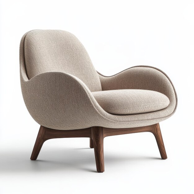 A beautifully crafted studio chair showcases its soft curves and modern upholstery