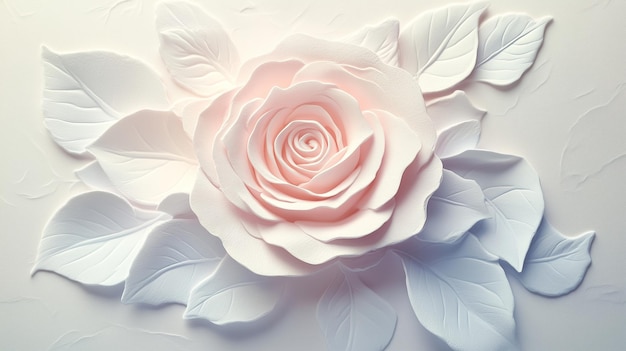 Beautifully Crafted White Rose With Delicate Leaves on Textured Background During Soft Light