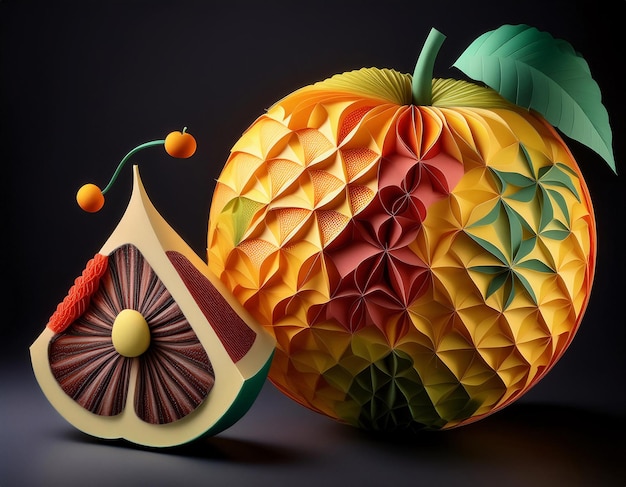 Beautifully cut fresh fruit arranged with a neat folded paper concept