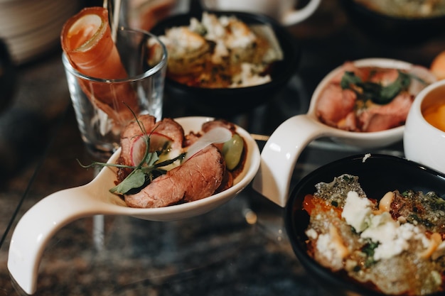 Beautifully decorated catering snacks and appetizers