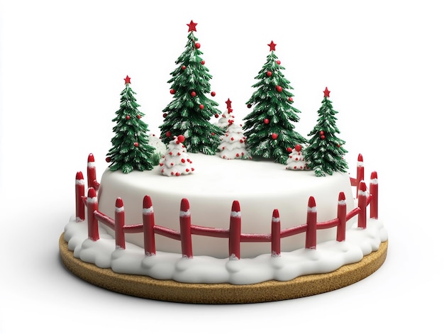 Photo beautifully decorated christmas cake with a winter wonderland theme including trees and snow