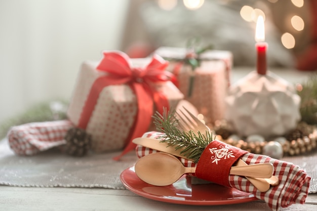 Beautifully decorated Christmas table in the living room