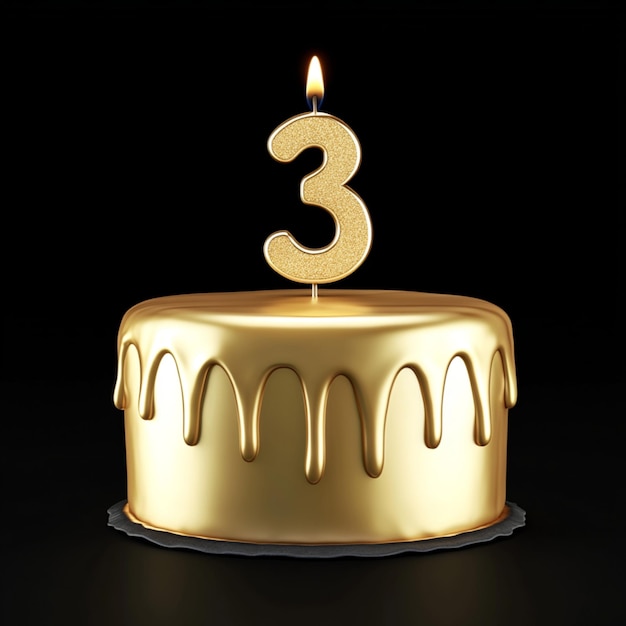 A beautifully decorated festive cake is topped with the number three placed on it