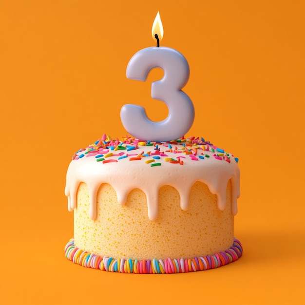 A beautifully decorated festive cake is topped with the number three placed on it