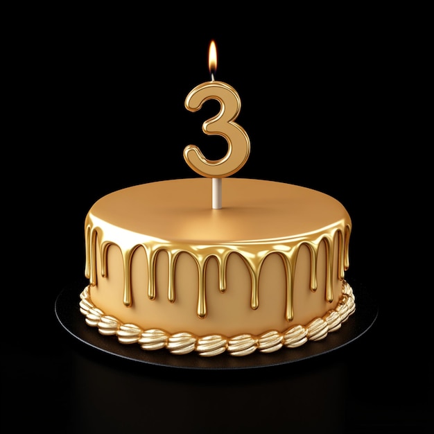 A beautifully decorated festive cake is topped with the number three placed on it