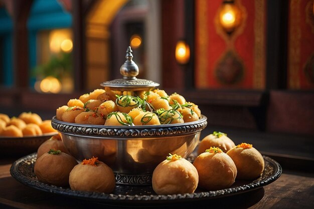 A beautifully decorated pani puri serving station