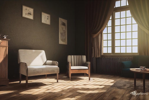 Beautifully Decorated Room with A window and furniture, Background Image. Genarative AI