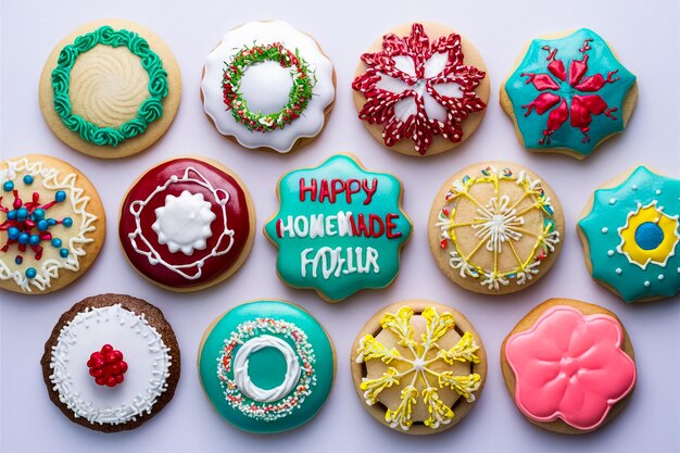 Beautifully Decorated Sugar Cookies for National Homemade Cookies Day on a Solid White Background