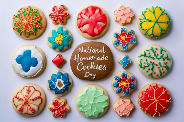 Beautifully Decorated Sugar Cookies for National Homemade Cookies Day on a Solid White Background