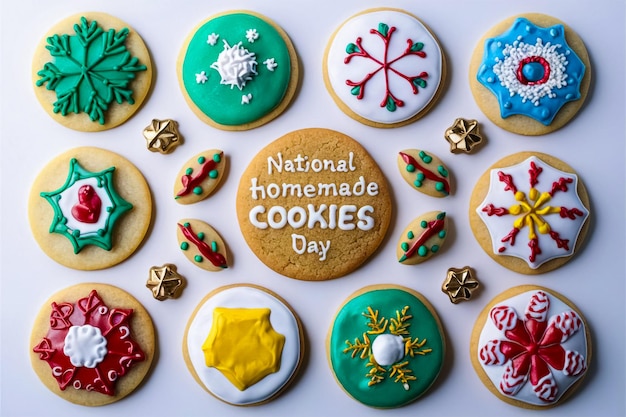 Beautifully Decorated Sugar Cookies for National Homemade Cookies Day on a Solid White Background