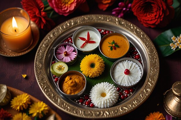 Photo a beautifully decorated traditional thali for bhai dooj festivities