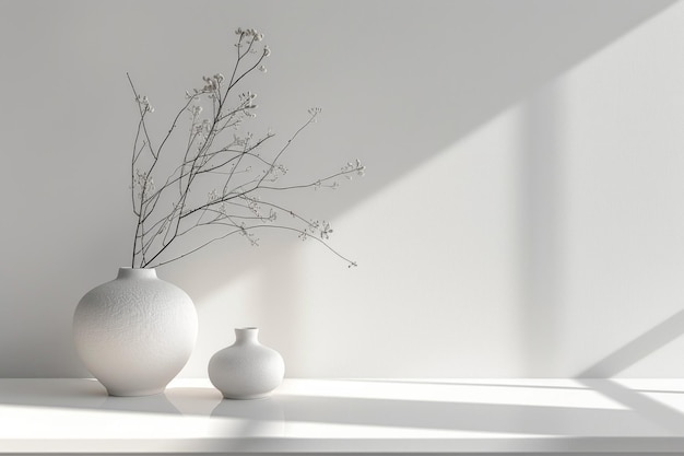 Photo a beautifully designed elegant floral arrangement placed in a minimalist vase that casts soft shadows