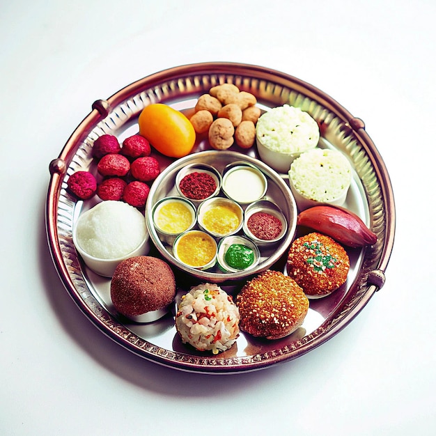 Beautifully designed Indian thali with a vibrant array of traditional sweet treats