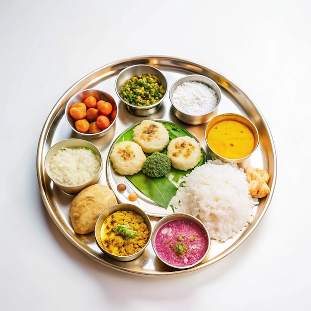 Photo beautifully designed indian thali with a vibrant array of traditional sweet treats