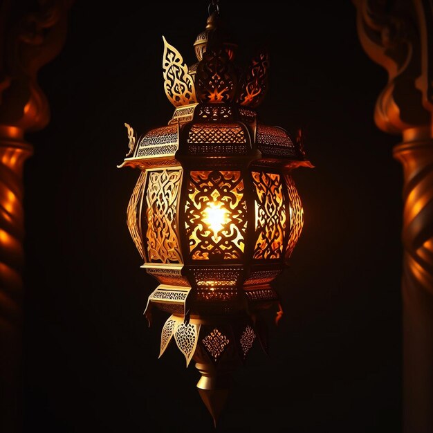 A beautifully designed lantern illuminating a dark room