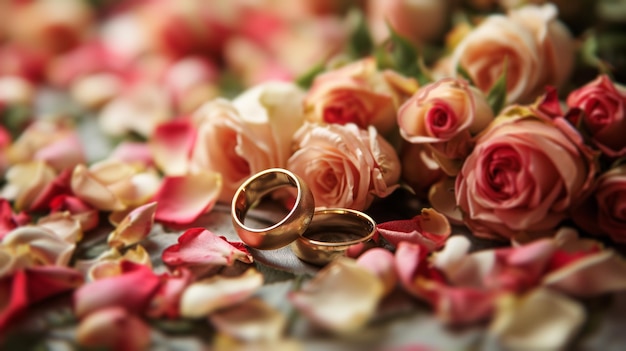 Beautifully displayed wedding rings with a lavish hall behind