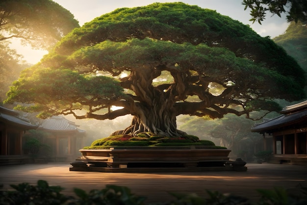 A beautifully grown bonsai banyan tree