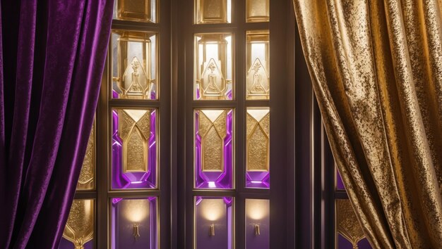 A beautifully illuminated window adorned with luxurious curtains