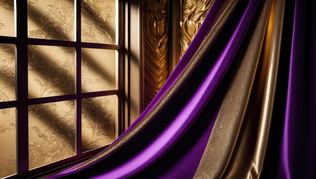 Photo a beautifully illuminated window adorned with luxurious curtains