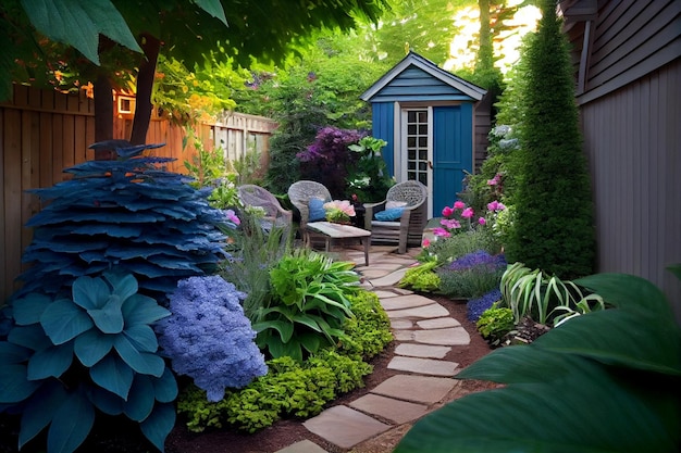 Beautifully Landscaped small garden in summer