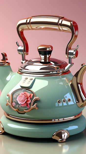 A beautifully painted tea kettle adorned with a delicate rose design