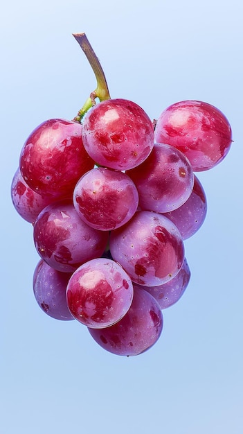 A beautifully peeled purple grape against a blue sky